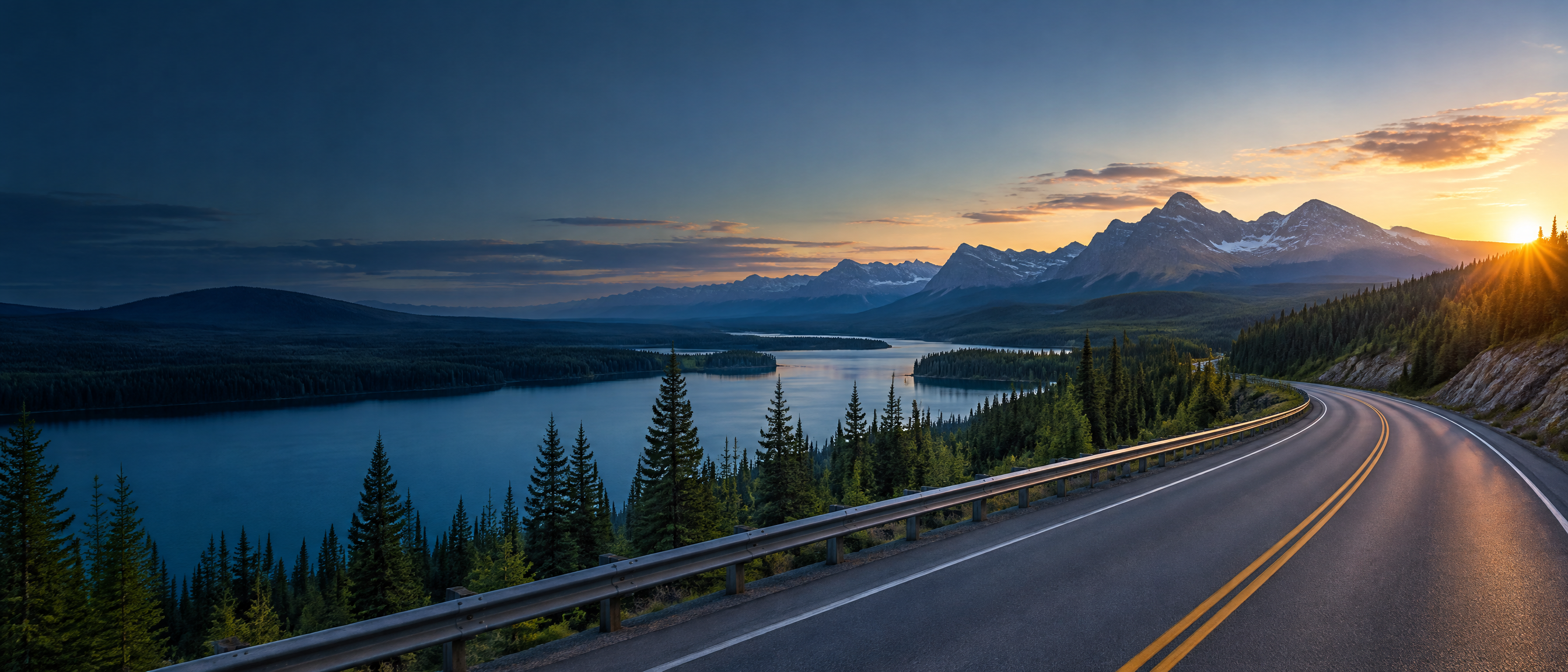 Scenic Alberta highway leading toward the mountains